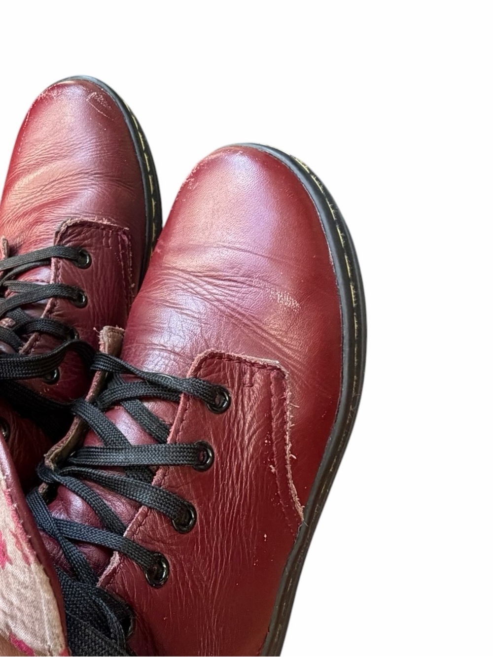 Dr. Martens Burgundy Leather Floral Lined Lace-Up Boots Vintage Style Size US 7L - Picture 8 of 9